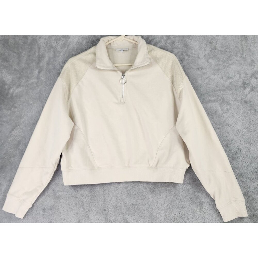 The Greii Sweatshirt Womens Large Cream 1/4 Zip Long Sleeve Preppy Casual Top